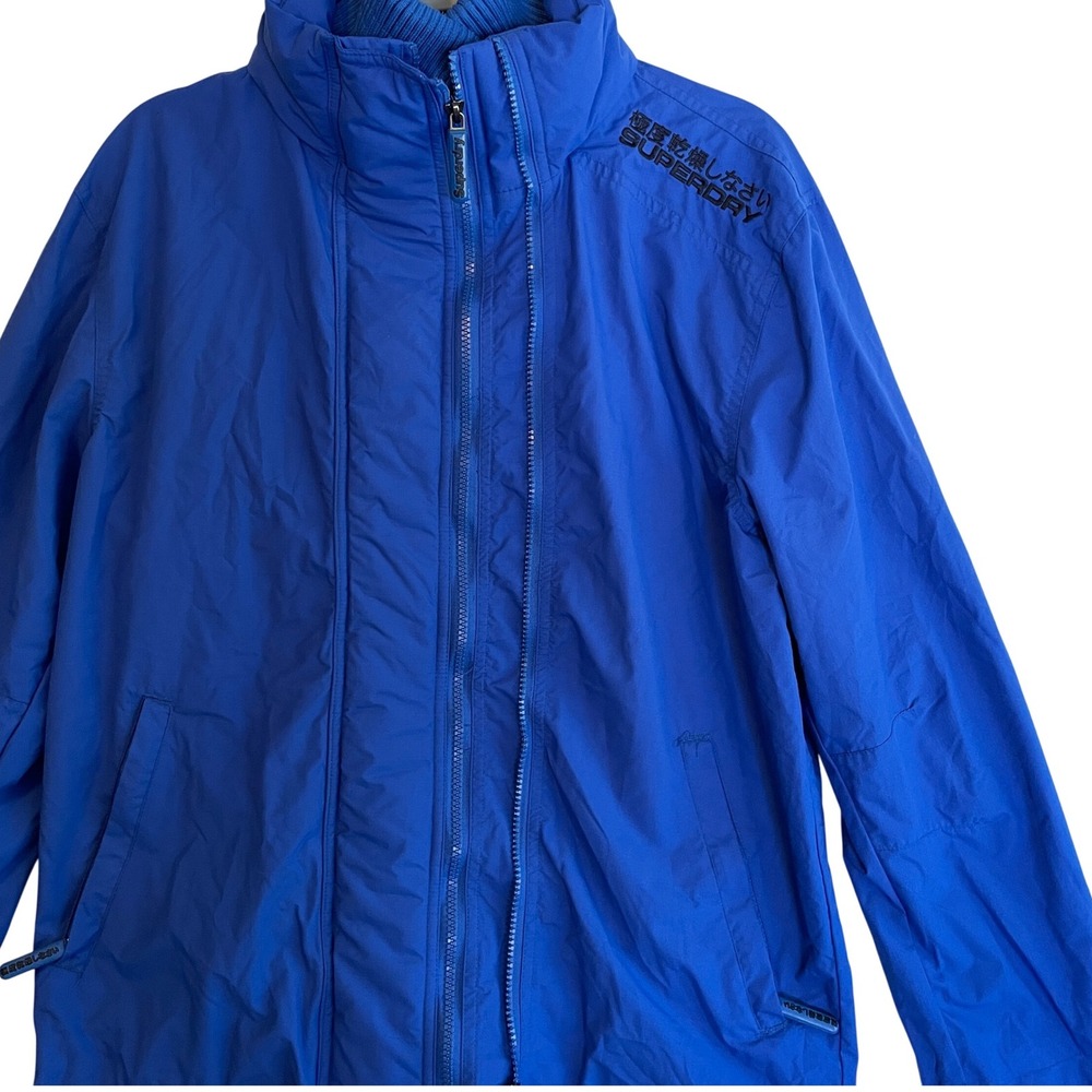 Superdry Windcheater Jacket Blue Full Zip Mock Neck Drawstring‎ Coat Women's M
